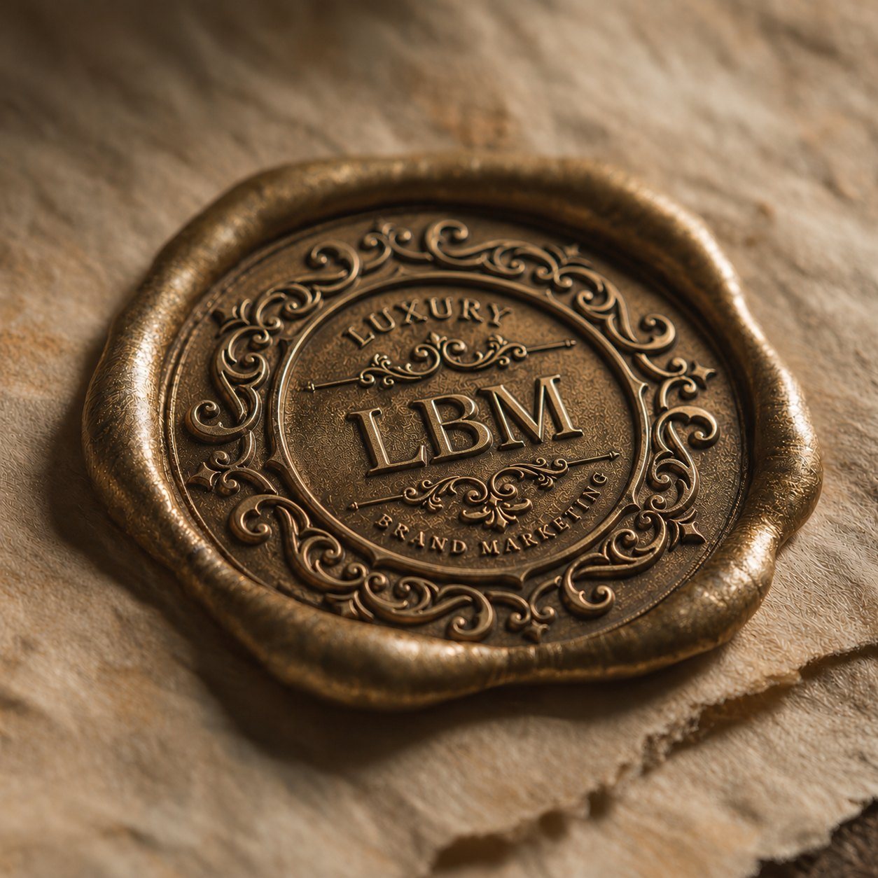 The Luxury Brand Marketing crest embossed in wax on aged paper