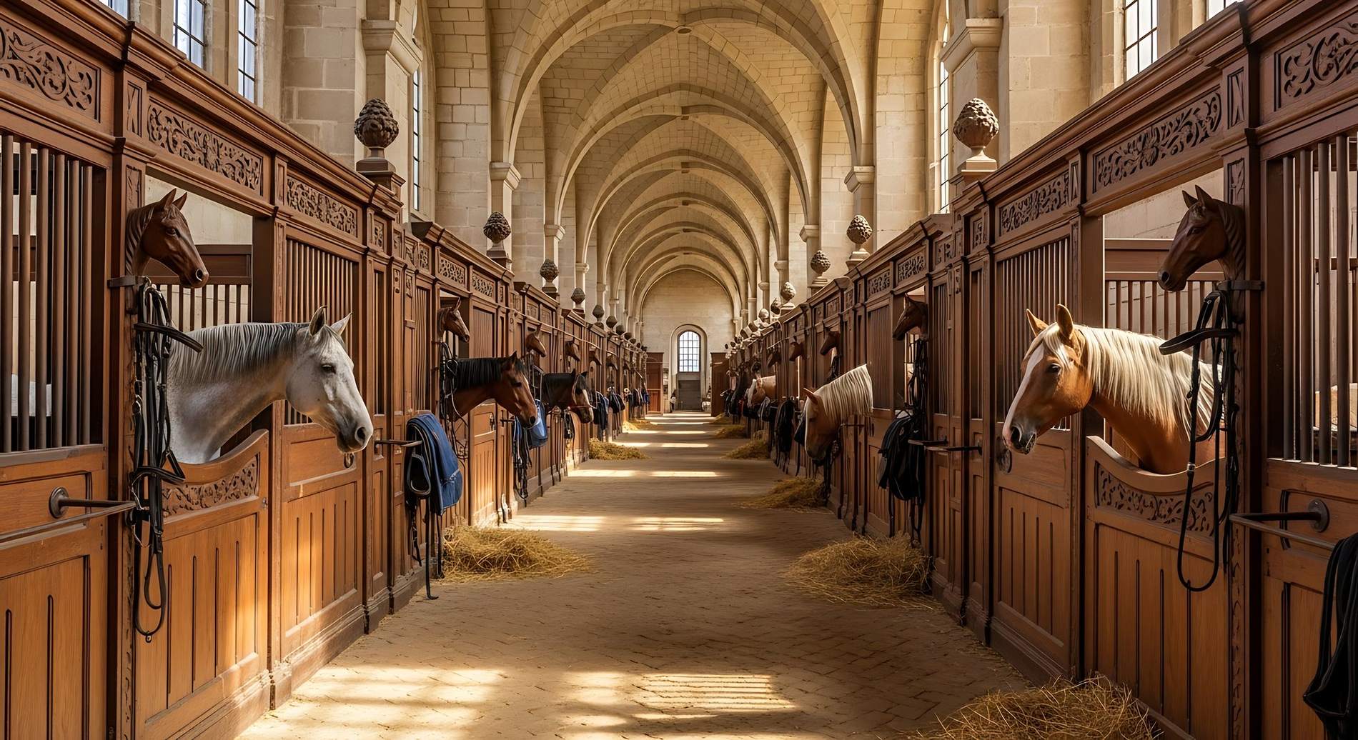 An elegant equestrian stable with vaulted ceilings