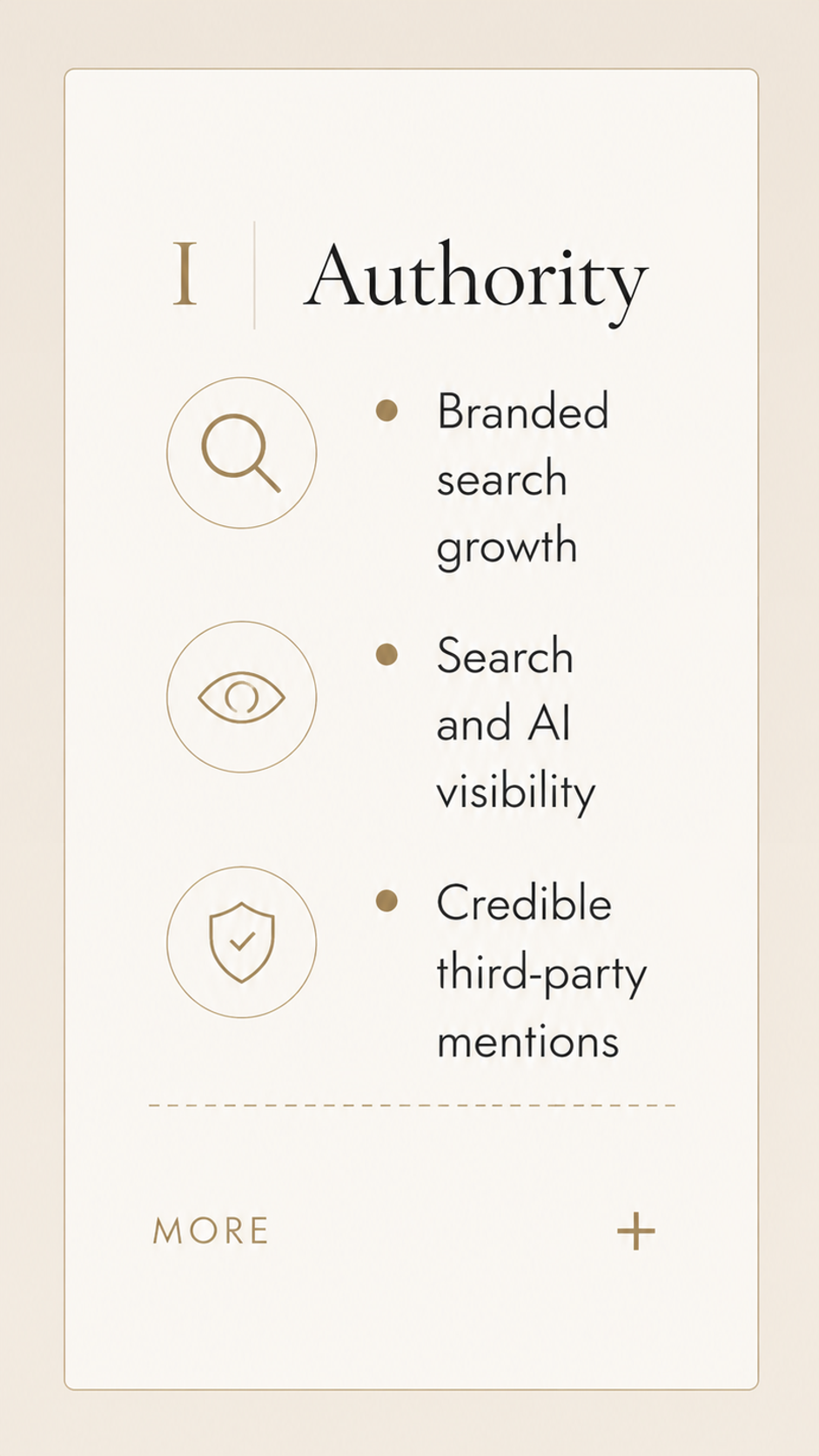 Authority — branded search growth, search and AI visibility, and credible third-party mentions
